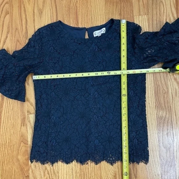 NANETTE LEPORE Lace Top Ruffle Sleeve Blouse Top Shirt Blue Women's Size Small - Picture 11 of 12